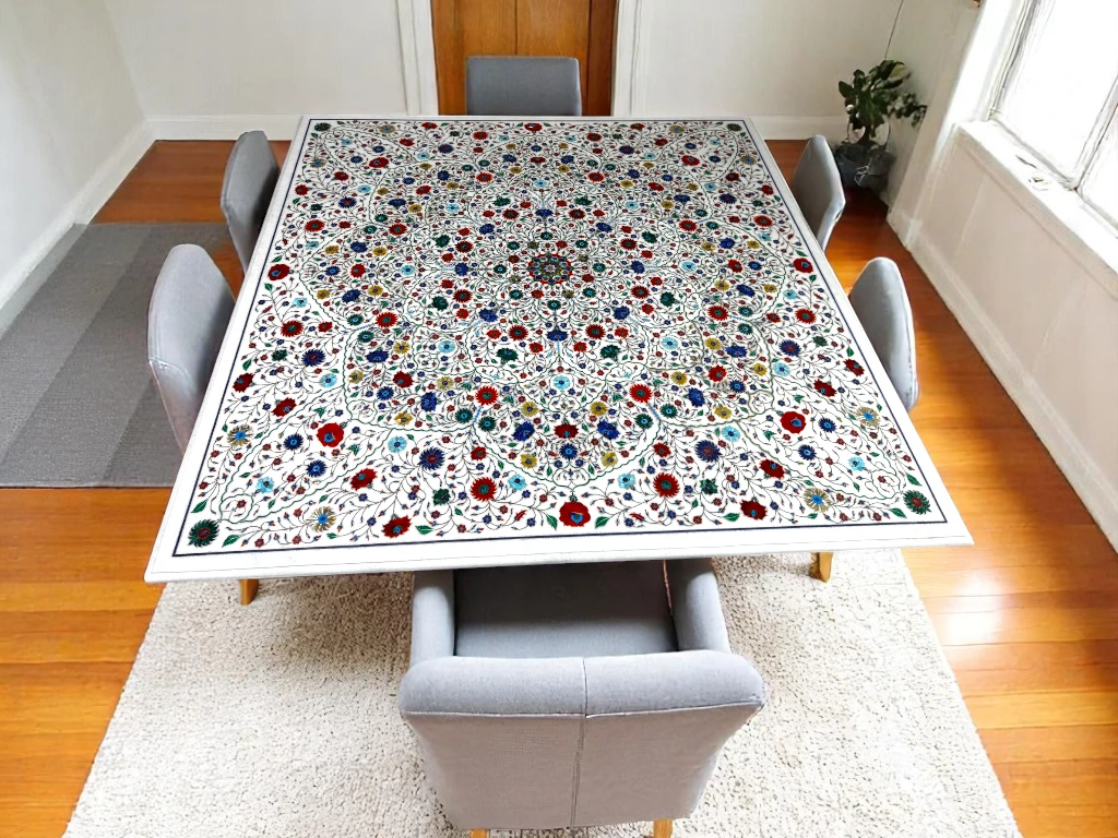 Handcrafted Square Side Table with Multi Semi-Precious Inlay – Shop Now